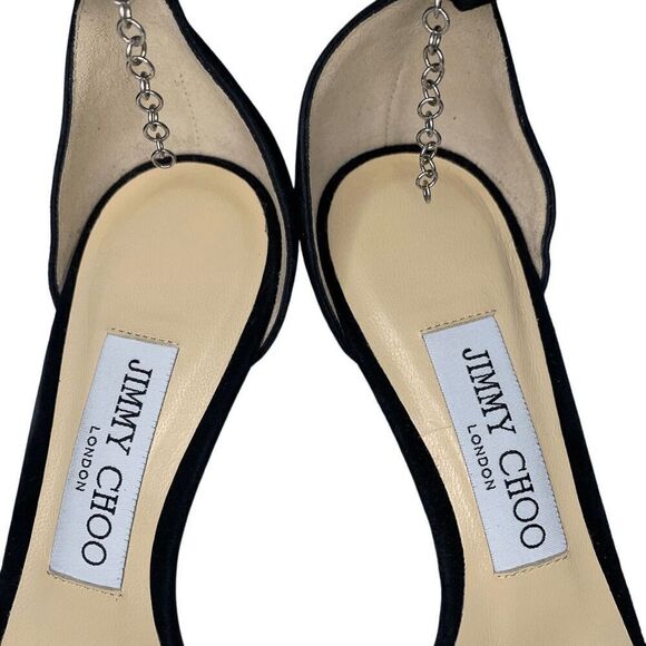 Jimmy Choo Shiloh Embellished Black Suede Crystal Studded Heeled Sandals EU 37.5 - Picture 7 of 10